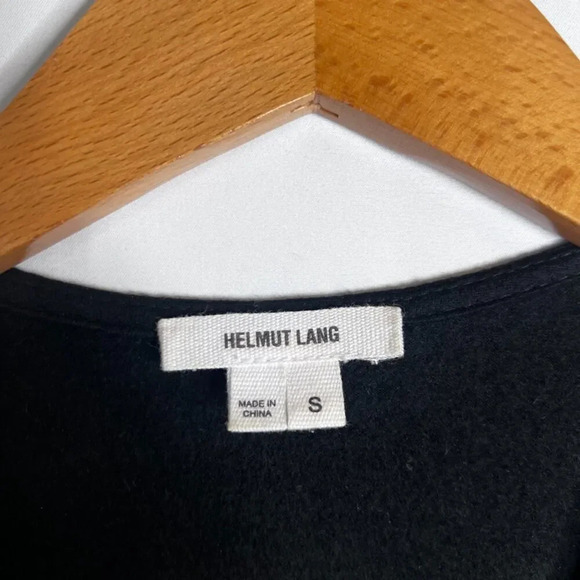 Helmut Lang Black Vneck Cow Leather & Wool Long Sleeve Tunic Top Size Small - Picture 8 of 12